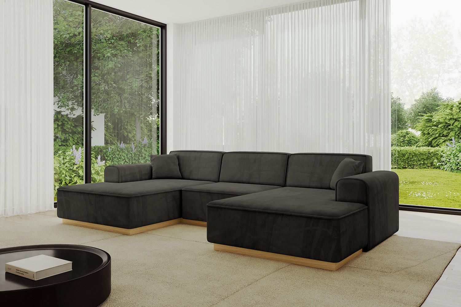 Thumbnail - Altdecor Wohnlandschaft, Schwarz, Textil, 4-Sitzer, U-Form, 301x80x165 cm, Wohnzimmer, Sofas & Couches, Wohnlandschaften...