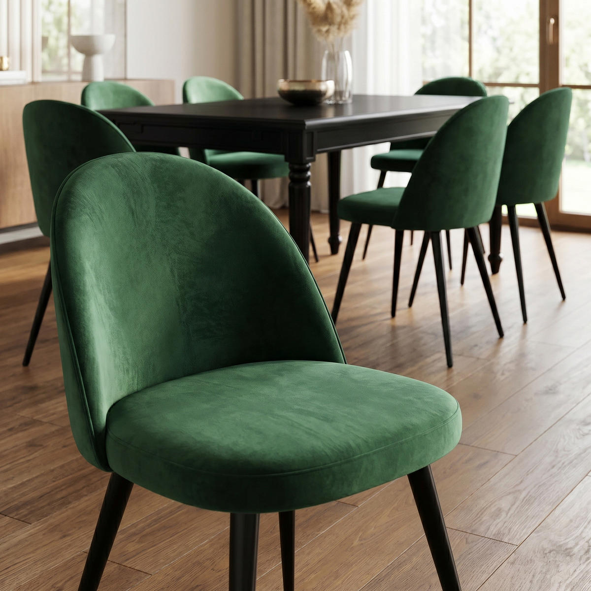 ESSGRUPPE Amaretta mit Esstisch Schwarz und 6 Stühlen Grün, 180 x 100 cm - Grün, Holz/Textil (180/75/100cm) - ebuy24