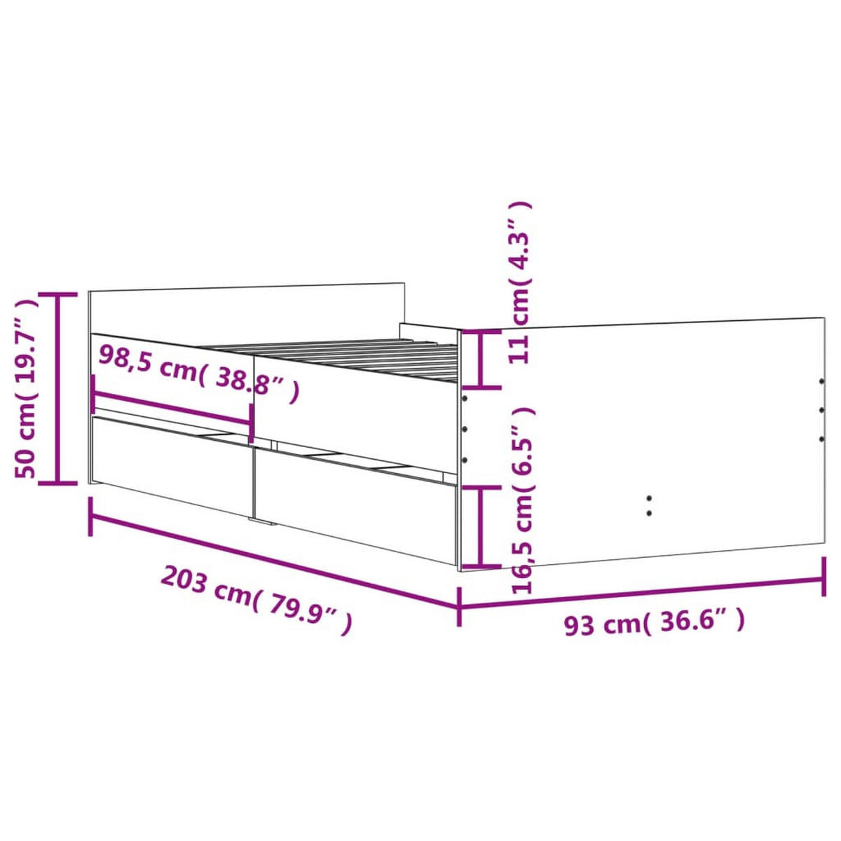 BETTGESTELL Mit Schubladen Weiss 90/200 Cm - Weiß, Holzwerkstoff (90/200cm) - vidaXL
