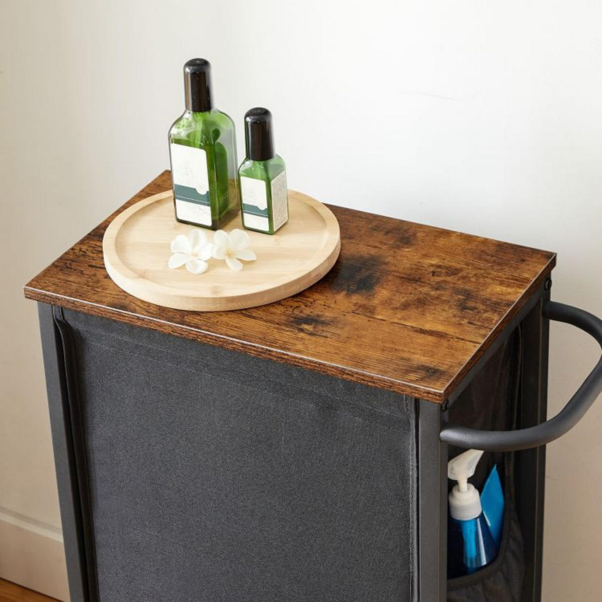 WÄSCHESORTIERER braun Platzsparender Wäschekorb - Greige/Schwarz, Holzwerkstoff (24/74/40cm) - Hoobro