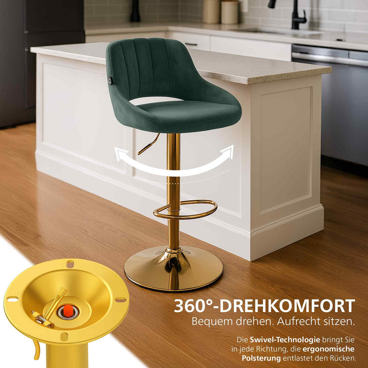 BARHOCKER 2 Samt Grün - Grün, Textil (47/85/48cm) - CLP