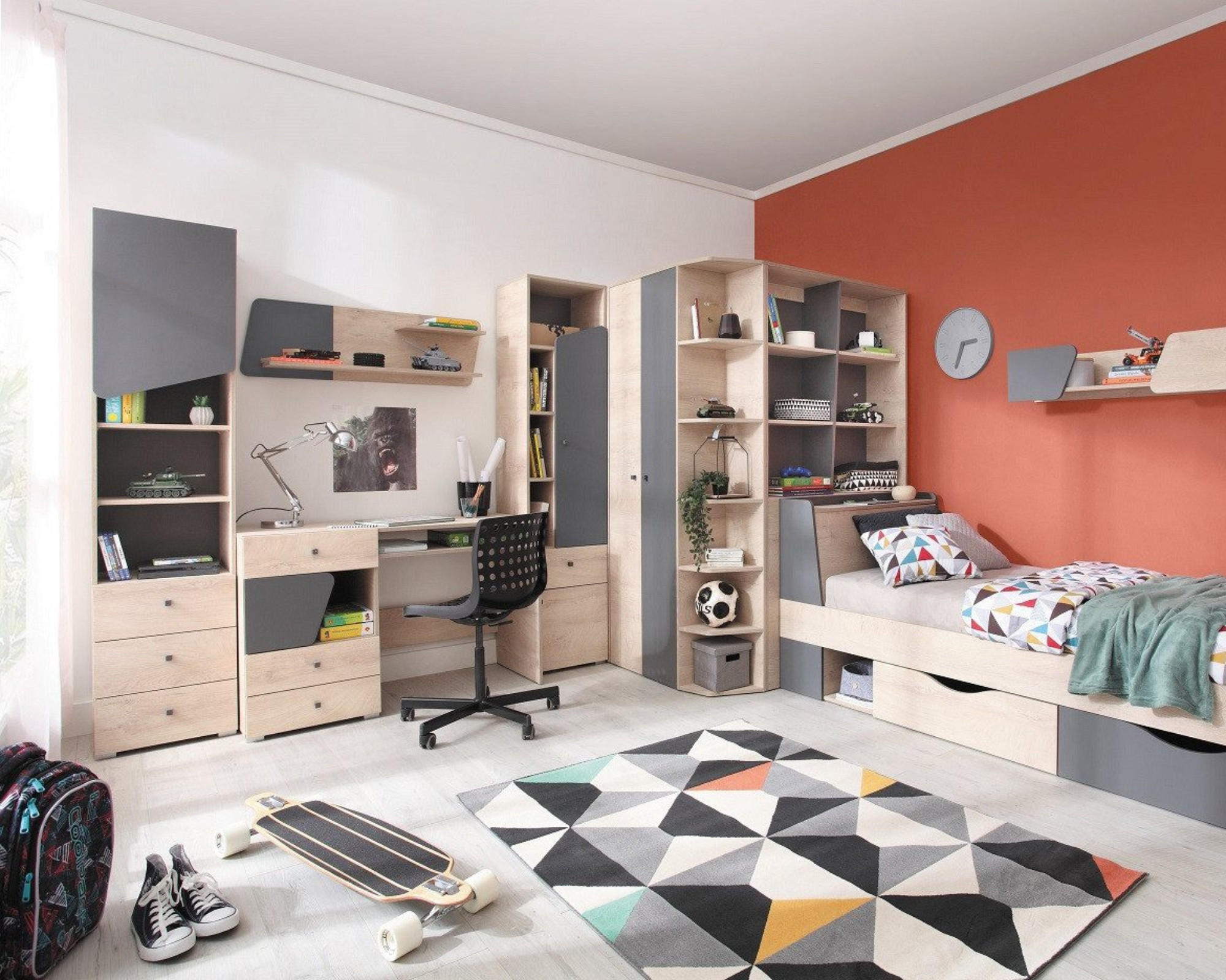 Thumbnail - Deine Möbel 24 Kinder-Wandregal, Sonoma Eiche, Anthrazit, Holzwerkstoff, 100x20x25 cm, Kinder- & Jugendzimmer, Kindermöb...