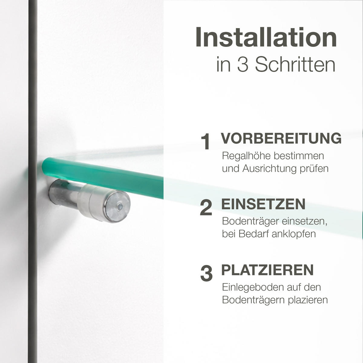 BODENTRÄGER 5x30 mm inkl Abdeckkappen für Glas und Holz - Silberfarben, Metall (0.3/0.5/1cm) - K-Möbel