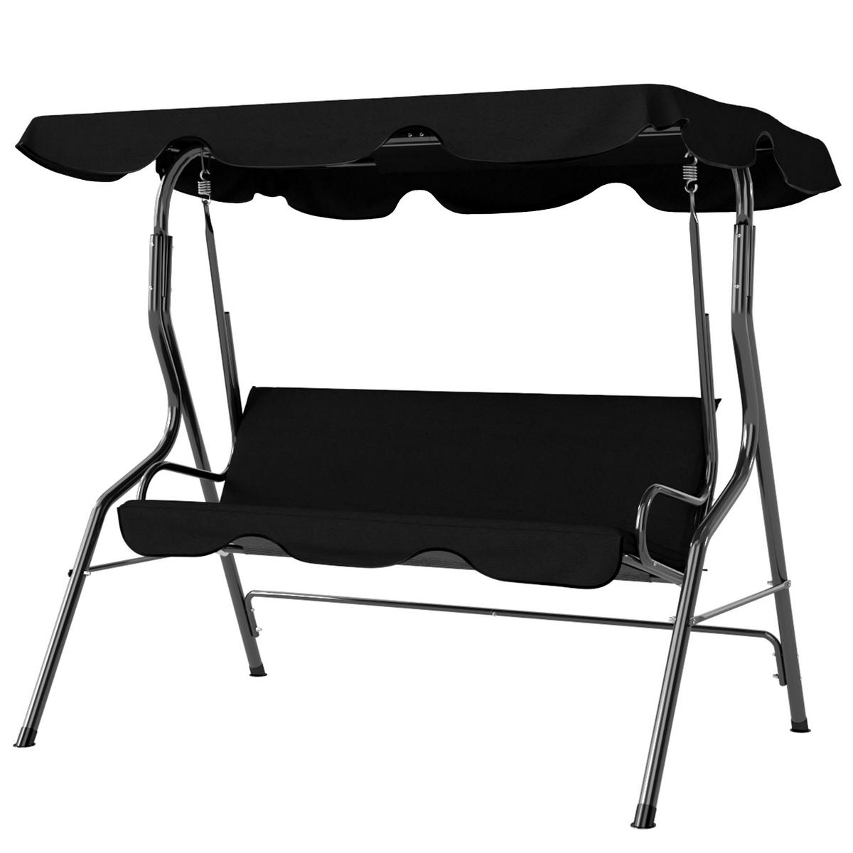 GARTENSCHAUKEL Schwarz 3-Sitzer mit verstellbarem Dach - Schwarz, Metall (170/153/110cm) - PANGIVO