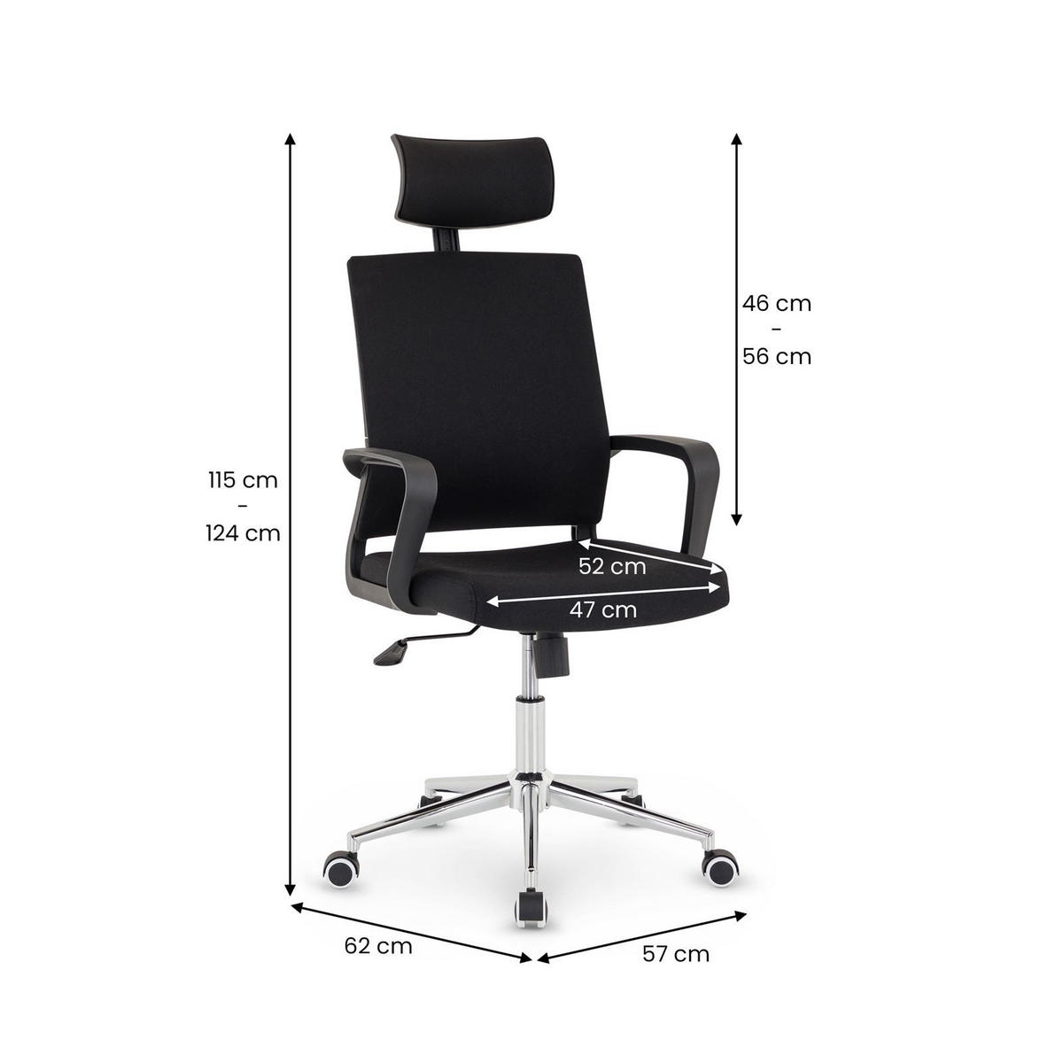 BÜRODREHSTUHL HERRY schwarz - Schwarz, Textil (57/124/62cm) - IDIMEX