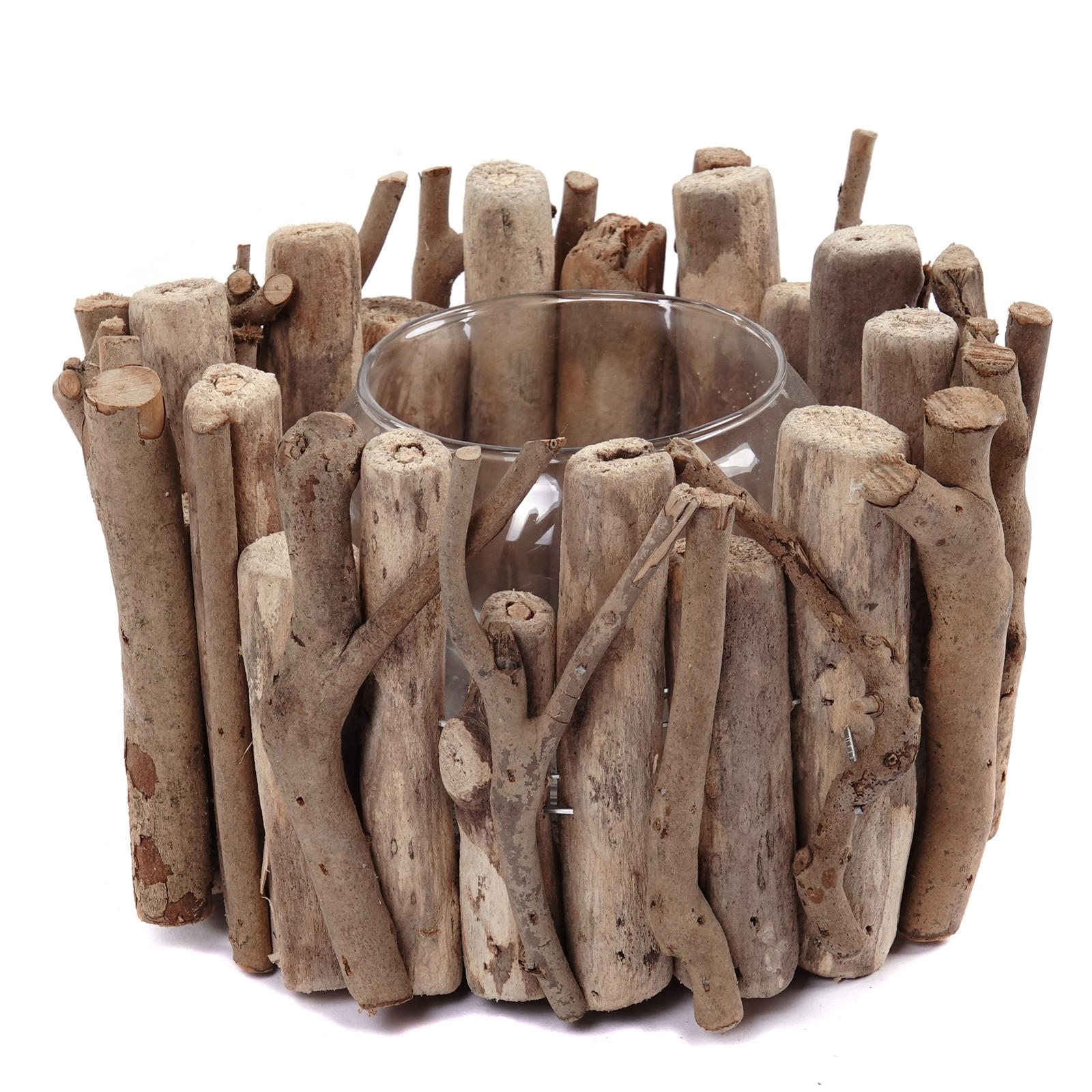 WINDLICHT Hana 12x17x17 cm, Treibholz, mit Glaseinsatz naturfarben - Naturfarben, Holz (17/12/17cm) - CREEDWOOD