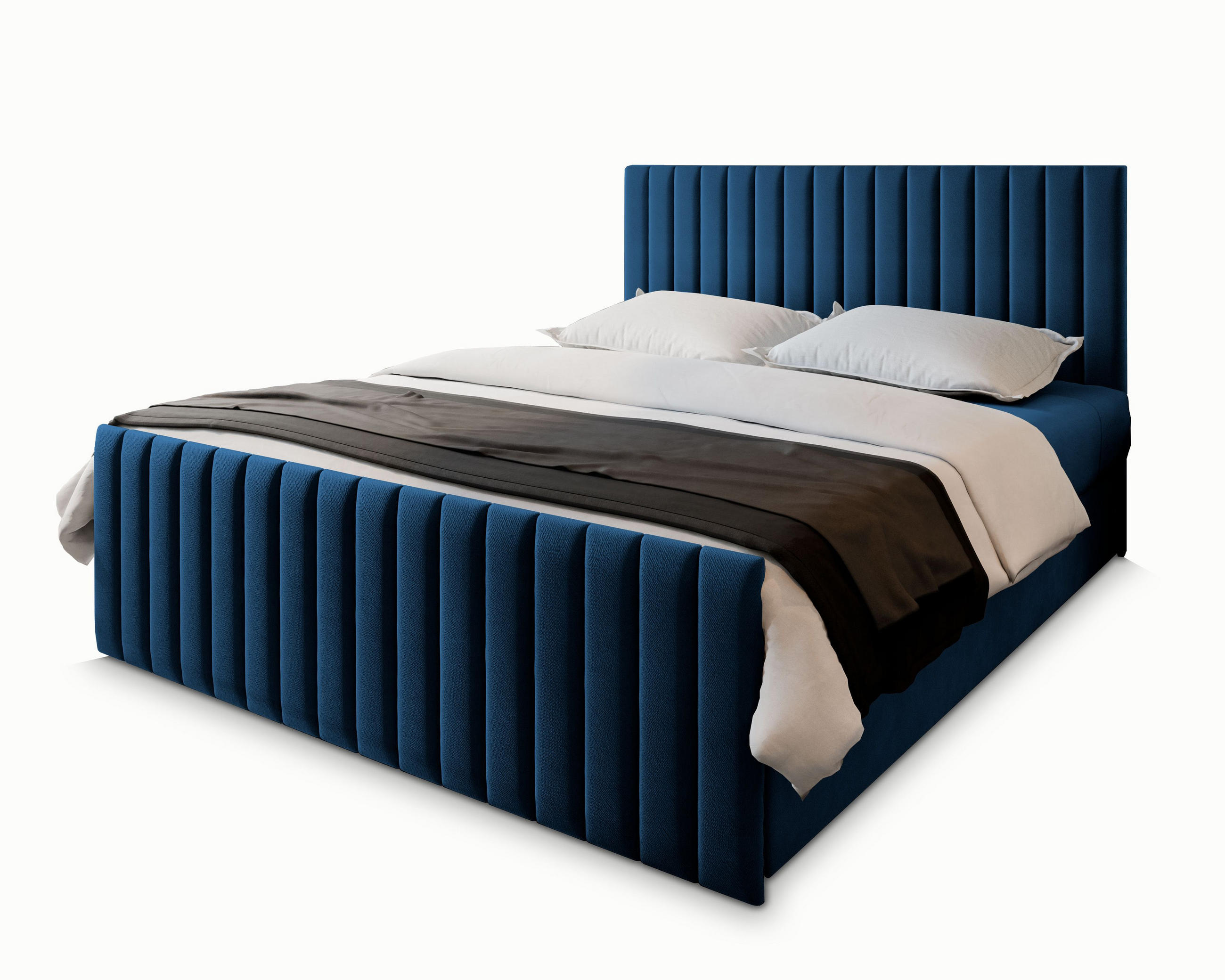 BOXBETT ARION 160x200 cm mit Matratze und Topper, H2+H3 - Blau - Blau, Holz (160/200cm) - MASSENO