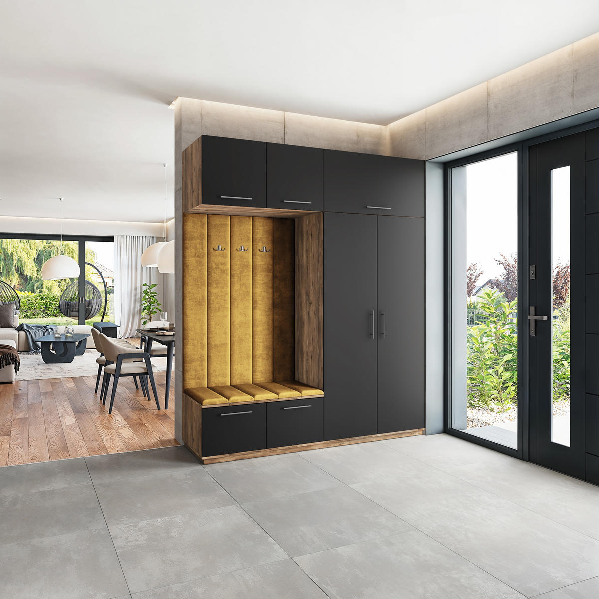 GARDEROBENSCHRANK REMA 200/240/60 cm Modern Garderobe-Set Eiche Lefkas - Eichefarben/Gelb, Holzwerkstoff (200/240/60cm) - MASSENO