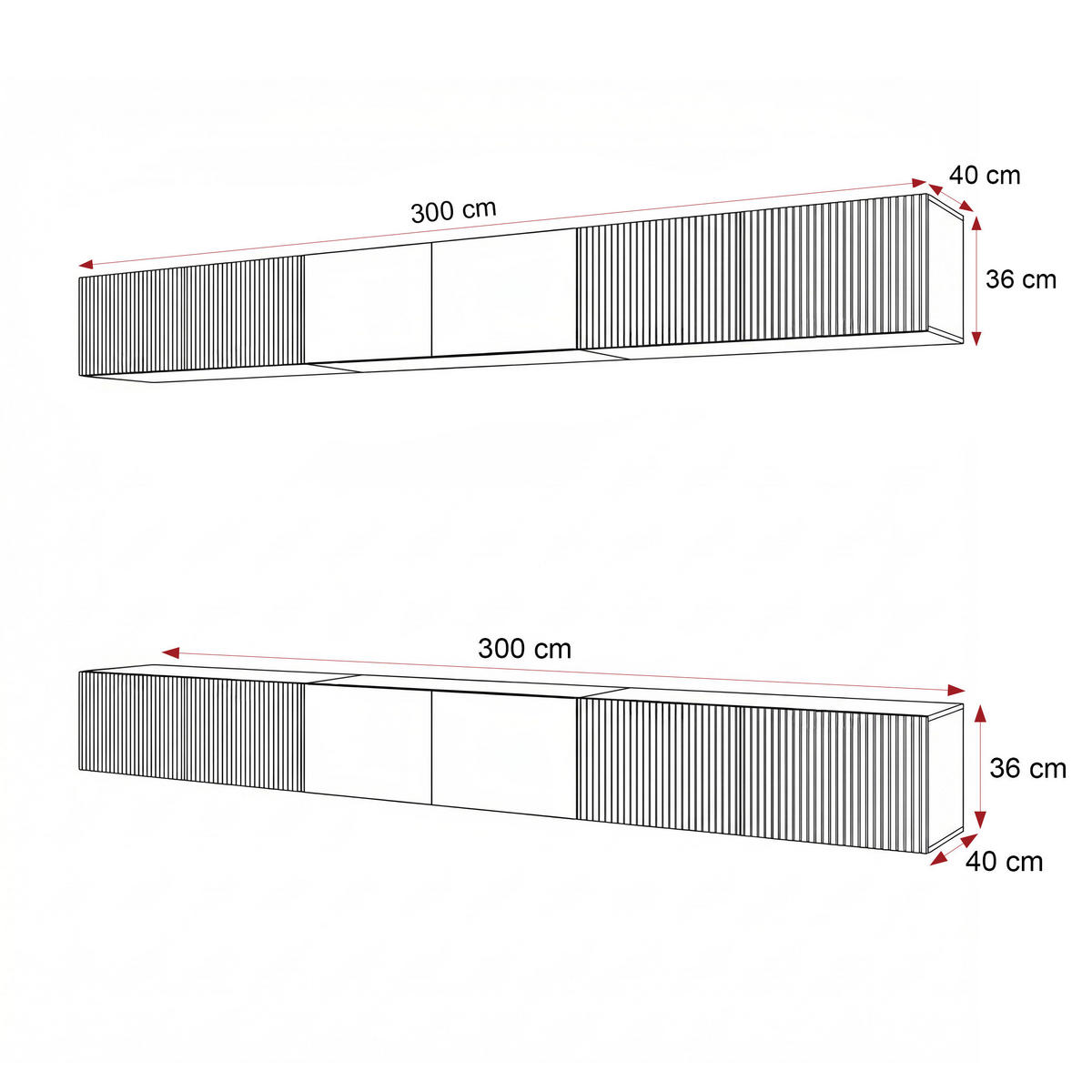 TV-LOWBOARD ANGEL IX mit LED-Beleuchtung, 300 cm Weiß matt - Weiß, Holzwerkstoff (300/36/40cm) - Idohome