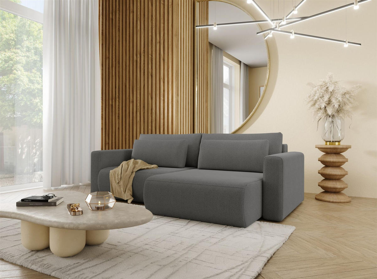 ECKSOFA Chaira Mit Schlaffunktion - Dunkelgrau, Holzwerkstoff/Textil (240/149cm) - Fun Möbel