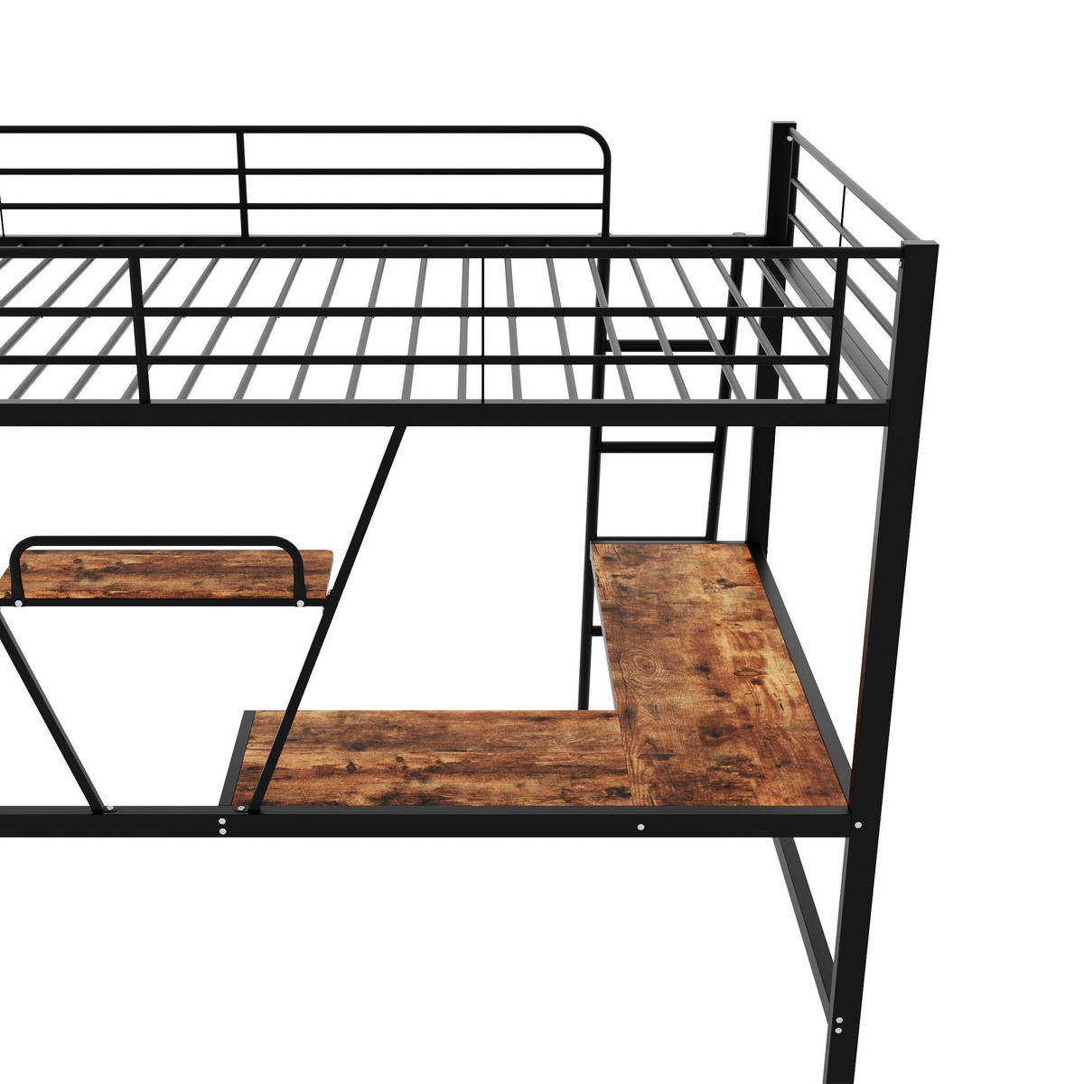 HOCHBETT 90/200 cm Schwarz aus Metall mit L-förmigem Schreibtisch und Regal - Schwarz, Metall (90/200cm) - OKMYHOME