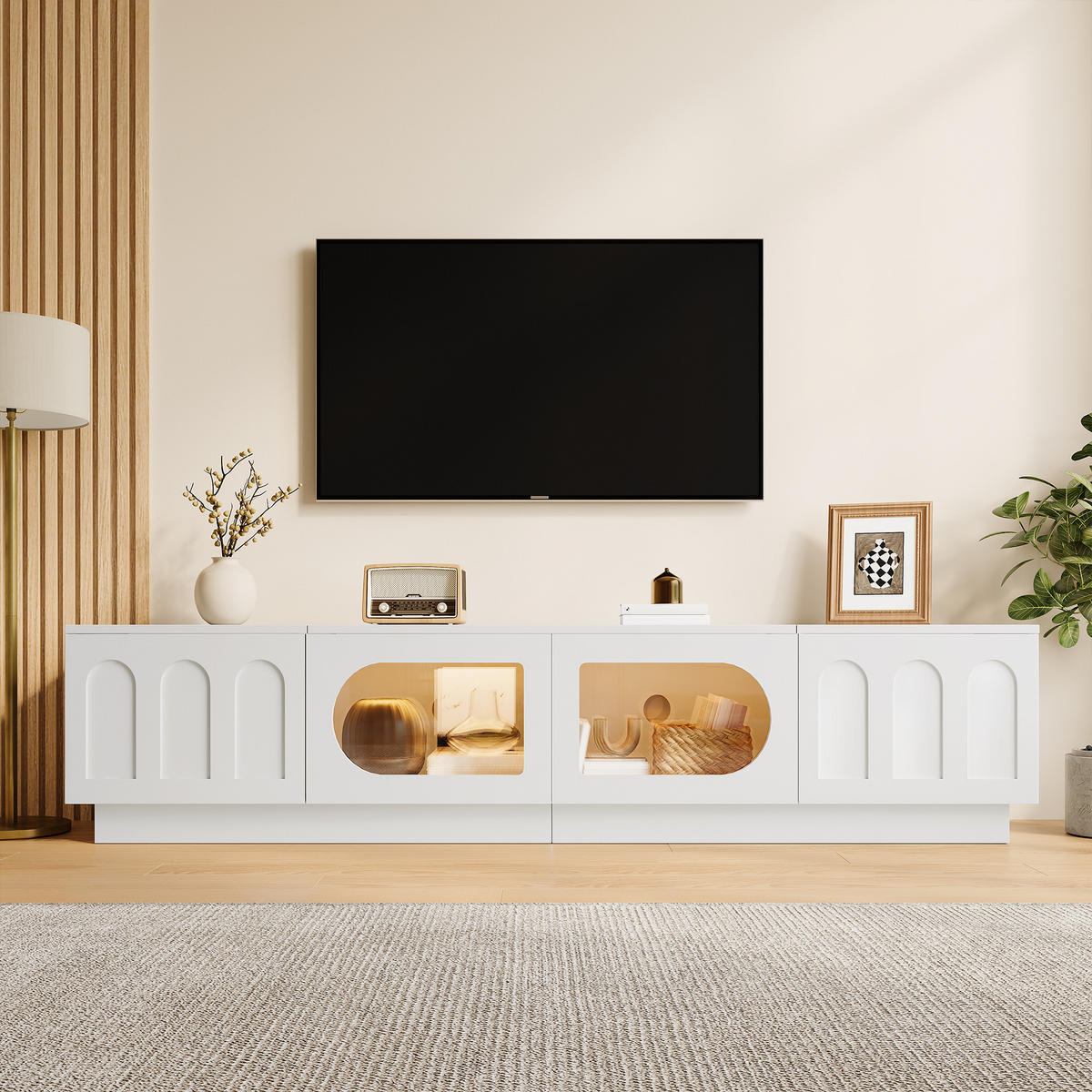 LOWBOARD DE-40167 mit LED-Beleuchtung und Glastüren Weiß - Weiß, Holzwerkstoff (200/42/40cm) - ComfortXL