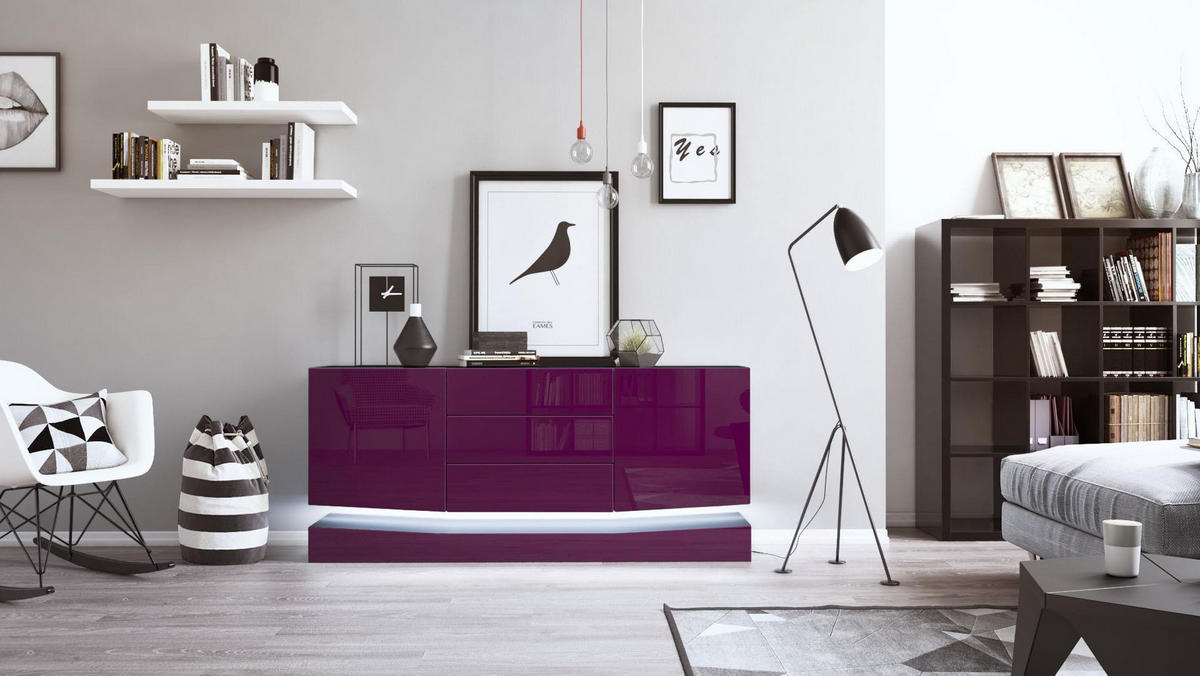 SIDEBOARD City Fronten in Brombeer Hochglanz - Brombeere, Holzwerkstoff (178/82/39cm) - Vladon