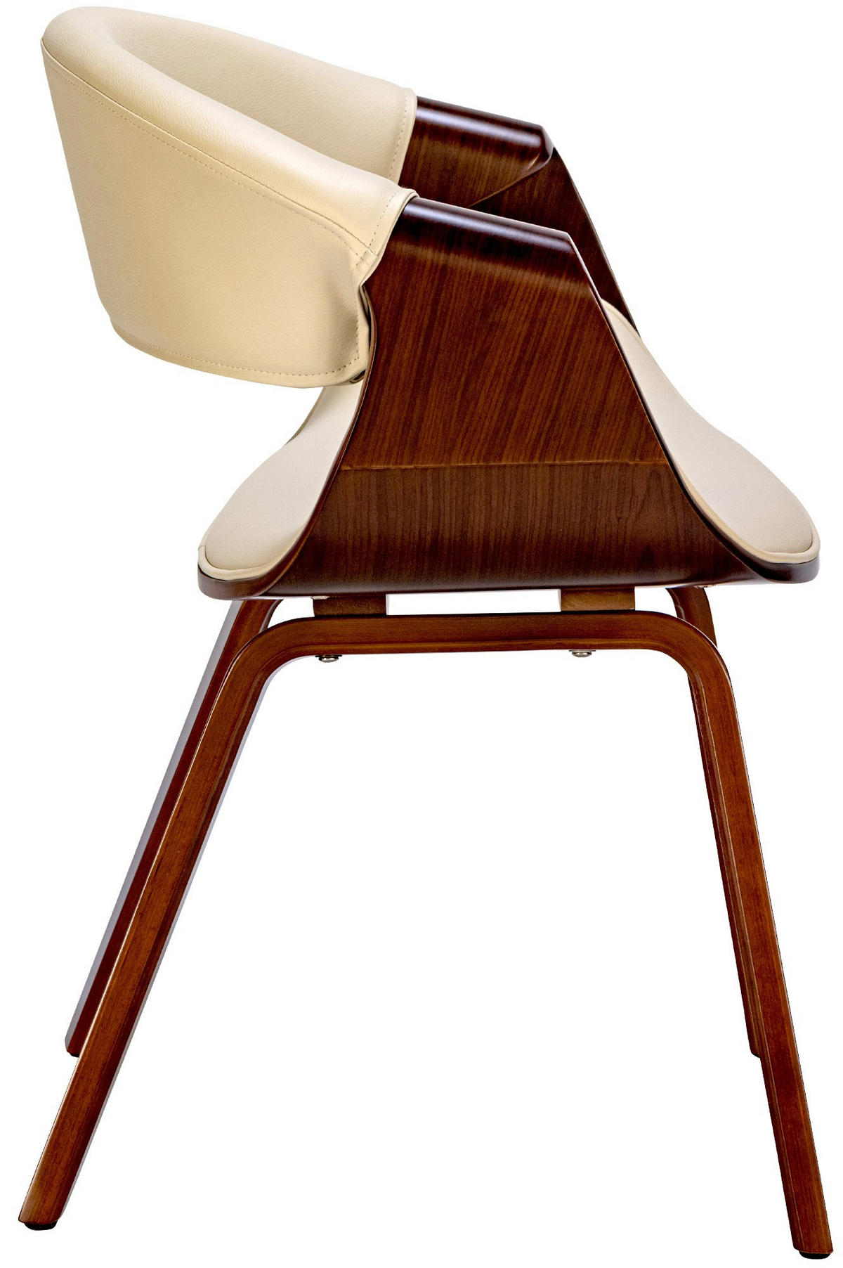 STUHL 2er Set Lederlook walnuss/creme - Walnussfarben/Creme, Holz/Textil (62/76/52cm) - CLP