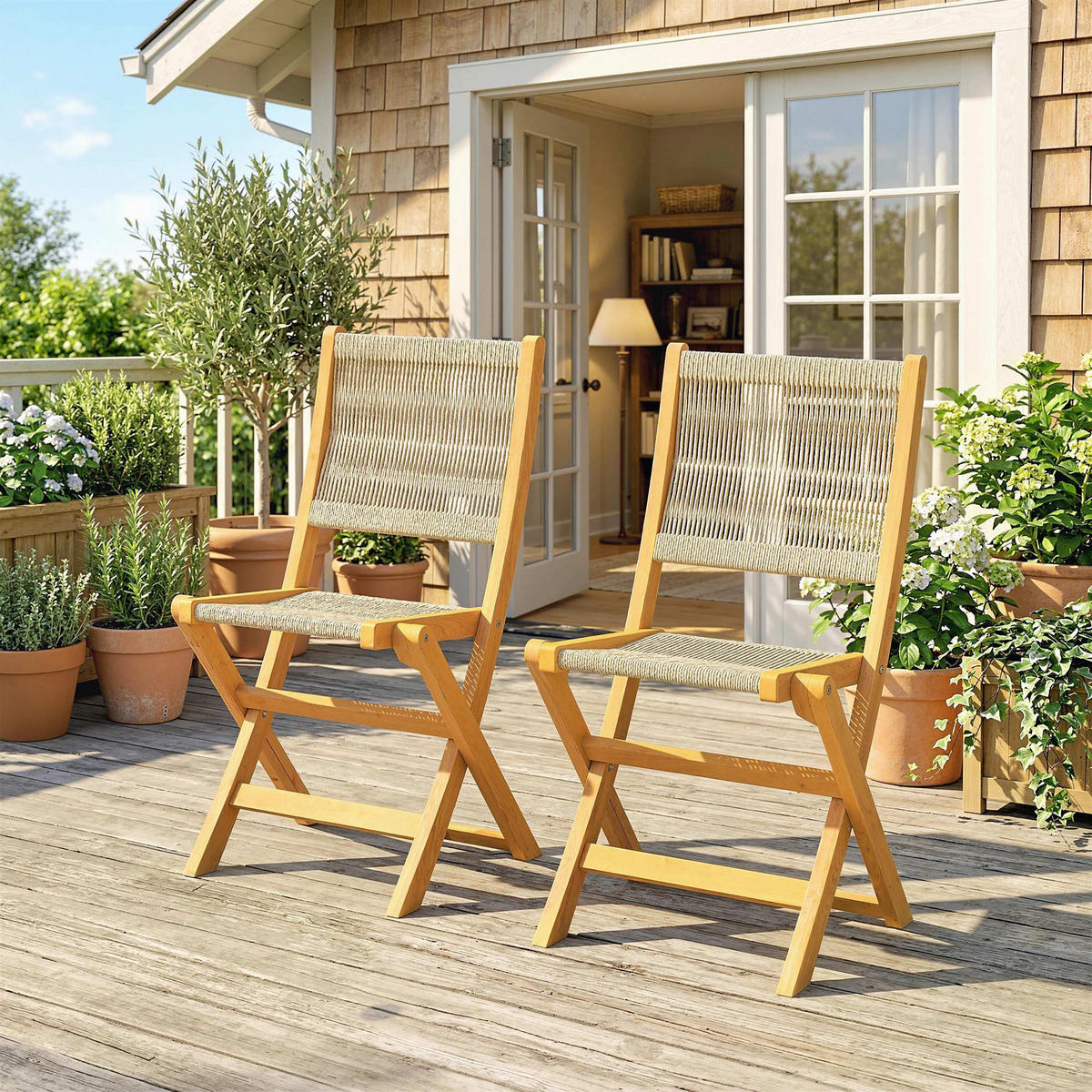 KLAPPSTUHL 2er-SET DE-17425 Natur & Beige - Naturfarben, Holz (55.5/88/48cm) - ComfortXL