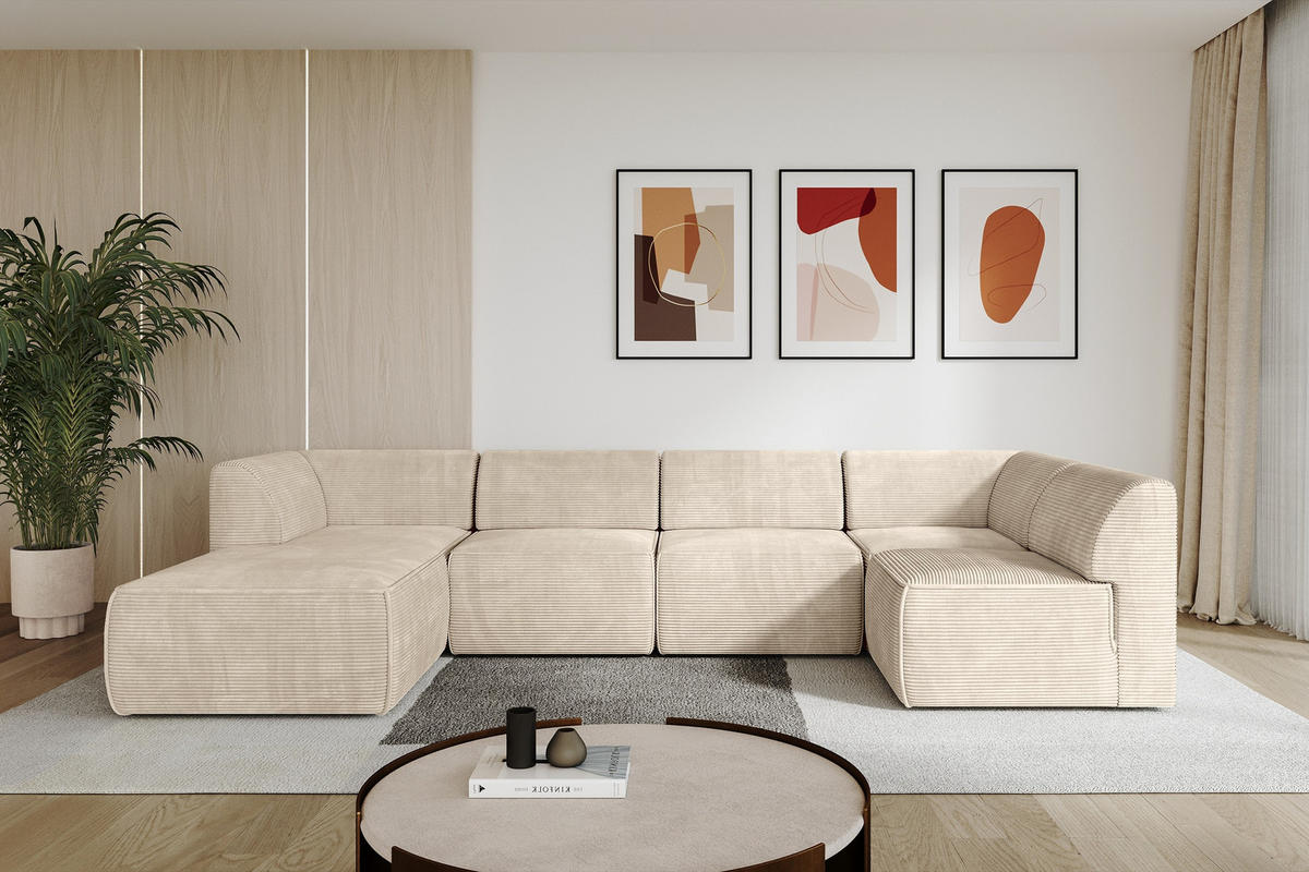WOHNLANDSCHAFT Ottomane Links MOVA 345x180x78 Beige Cord - Kaschmir/Beige, Holzwerkstoff/Kunststoff (180/78/345cm) - ALTDECOR
