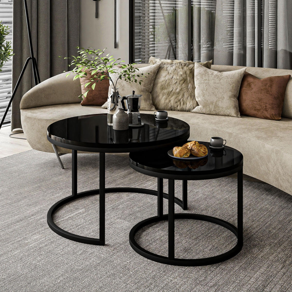 COUCHTISCH CIRI 2-in-1 Hochglanz - Schwarz, Holzwerkstoff (70/70/48cm) - Lookway