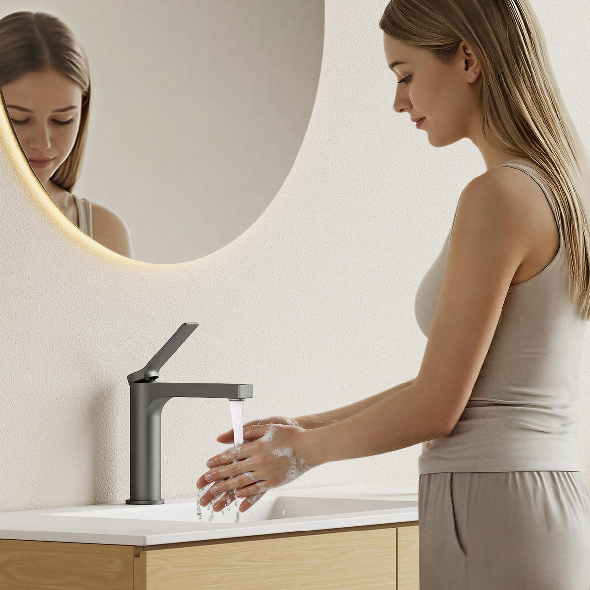 WASCHTISCHARMATUR mit Spulen-Zertifiziertem Filterelement Anthrazit Matt - Anthrazit, Metall (17.3/4.6/19.5cm) - EMKE