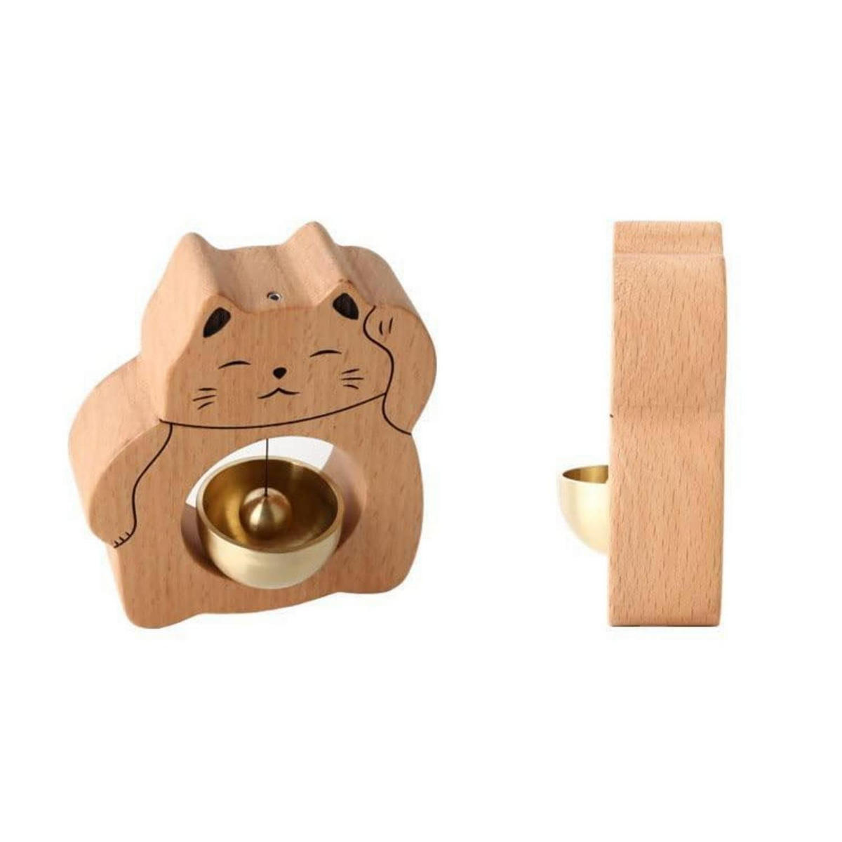 TÜRKLINGEL Glückskatze Holz/Kupfer - Braun, Holz (8.5/3.1/11cm)