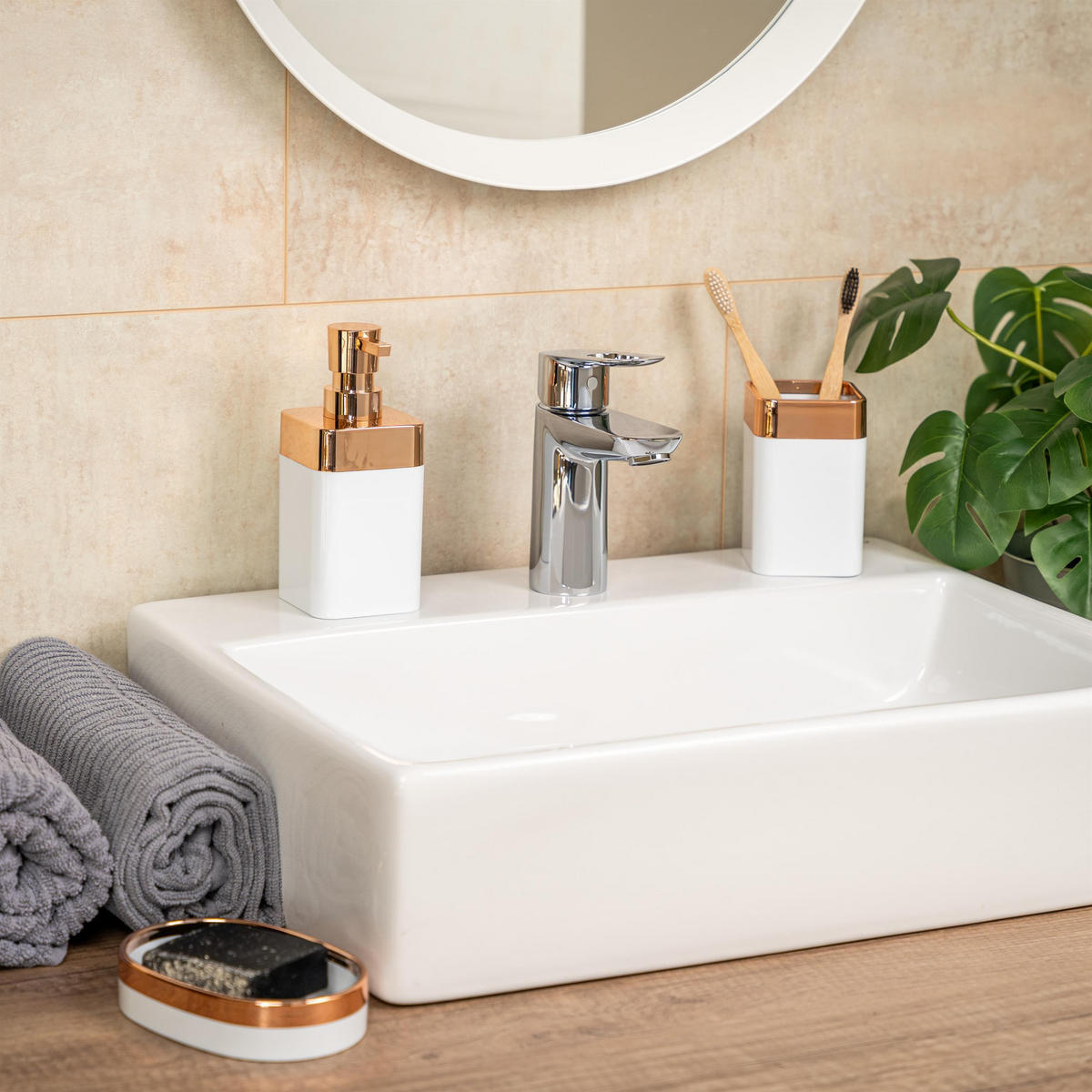 BAD-SET 3tlg. SAVONA - Weiß, Kunststoff (9.5/3/13cm) - bremermann