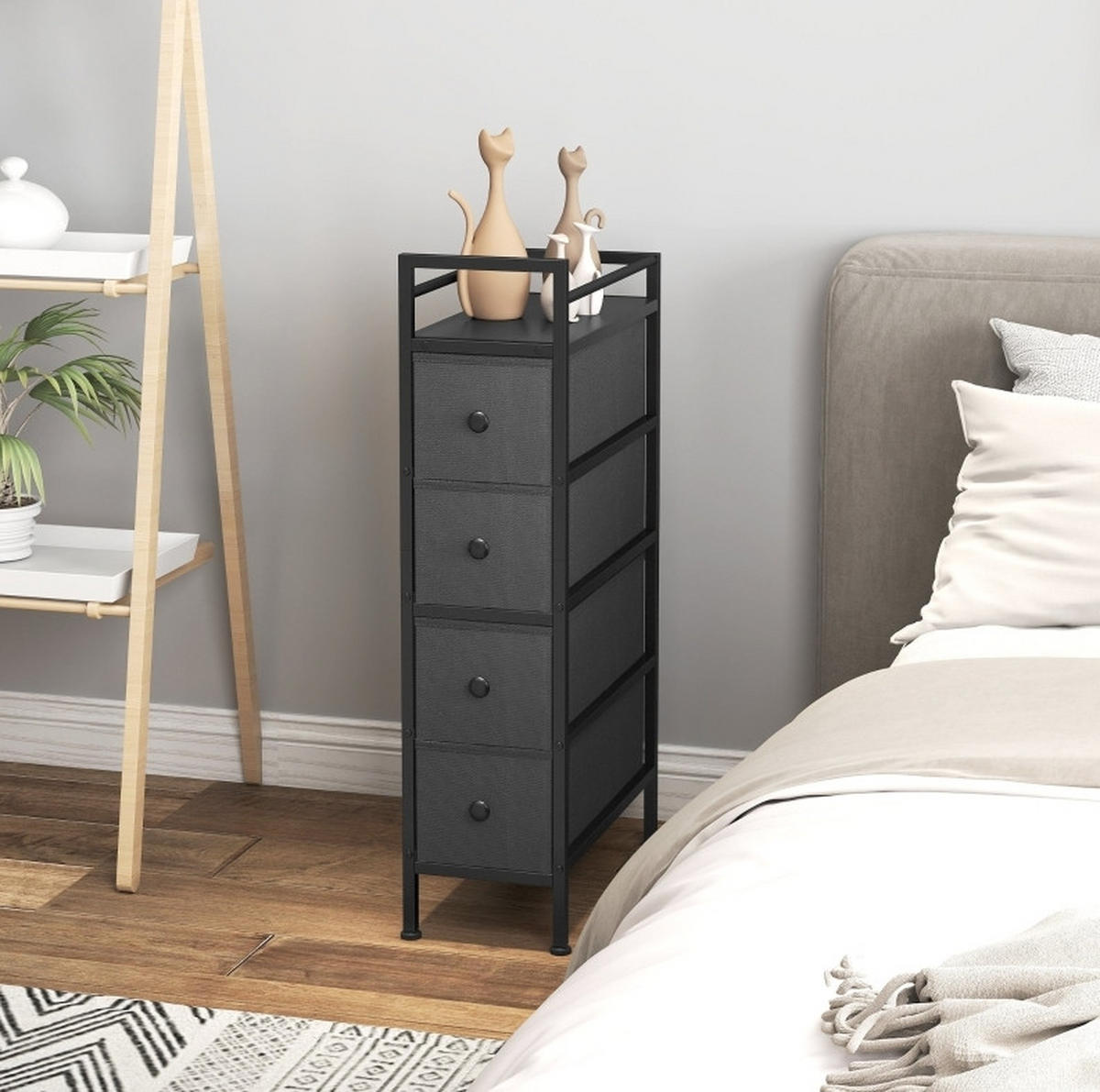 KOMMODE 20 cm Schwarz aus Holzwerkstoff mit 4 Schubladen - Schwarz, Holz (43/81.5/20cm) - OKMYHOME