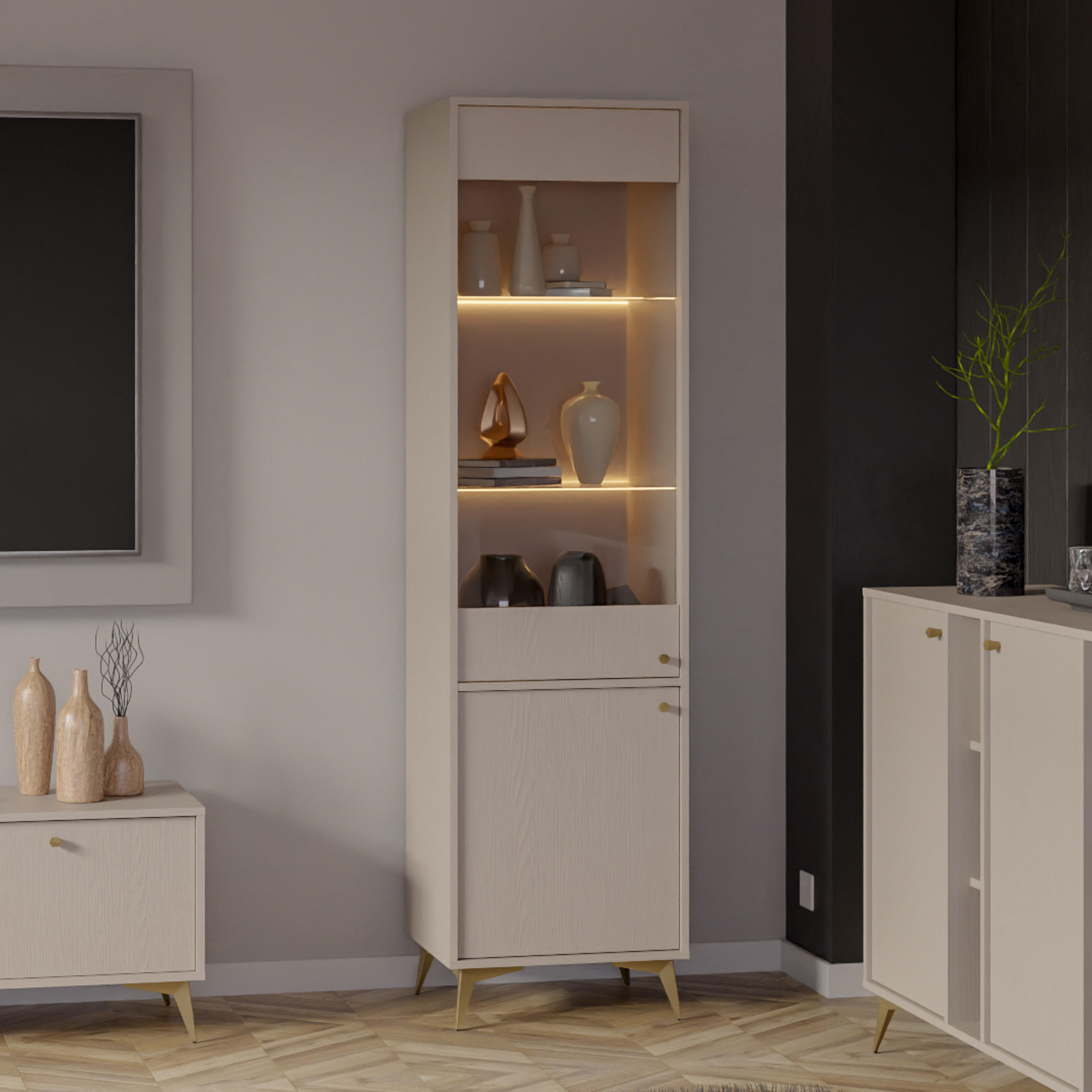 VITRINE in Beige - Beige, Holzwerkstoff (51.8/193.5/40.8cm) - MASSENO