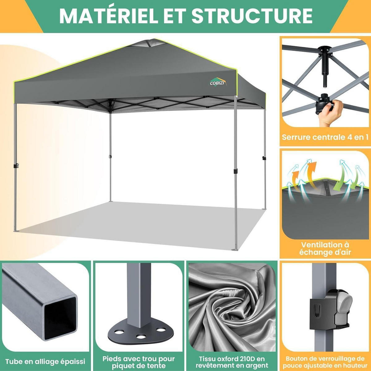 FALTPAVILLON 3x3 m Grau wasserdicht mit 4 Seitenwänden - Grau, Textil (300/298/300cm)