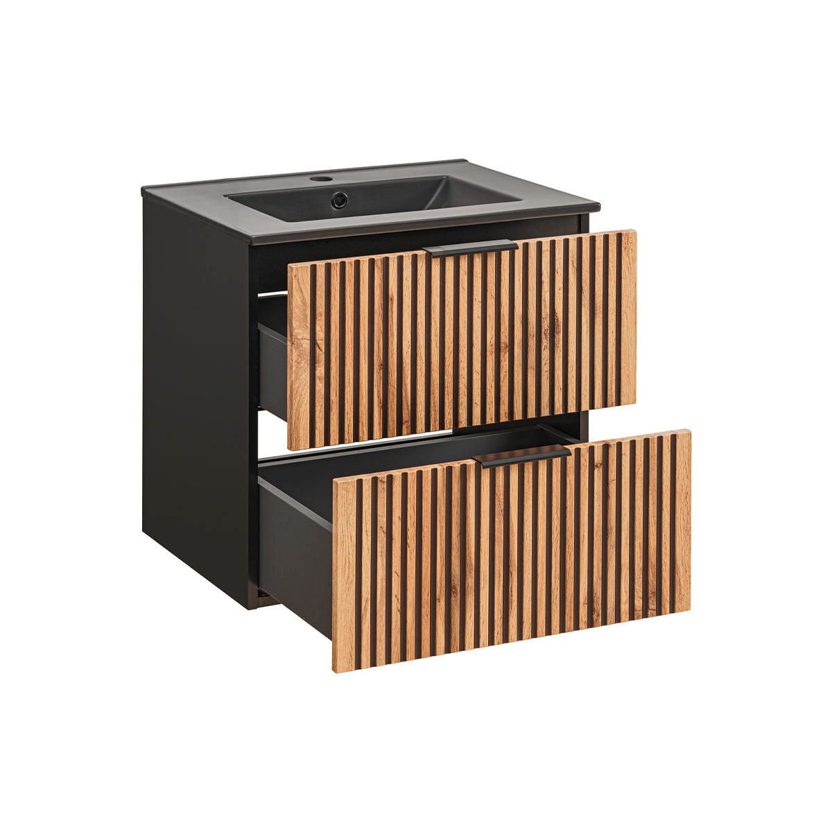 WASCHTISCH 60.2cm Gaia Holz in Eichenoptik und Schwarz - Schwarz, Holzwerkstoff (60.2/57/46cm) - Petits-meubles