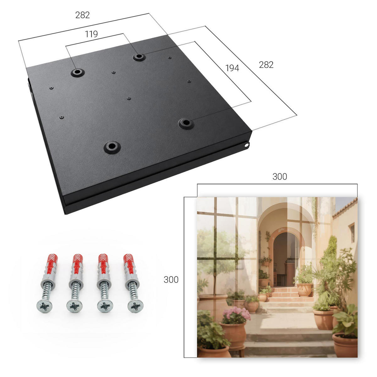 SCHLÜSSELBOX Schwarz 30x30 cm- Türöffnung nach rechts - Rustikaler Garten - Creme, Metall (30/30/5cm) - TULUP