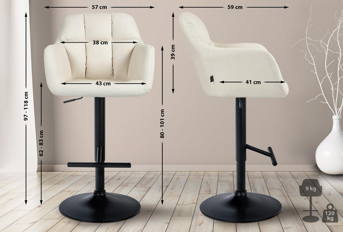 BARHOCKER Natoma Kunstleder 97-118x57x59 cm creme - Creme, Leder (57/97/59cm) - furnicato