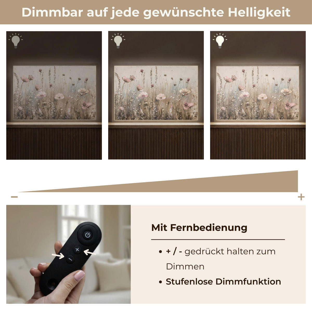 NÁSTĚNNÁ LAMPA S AKUMULÁTOREM Květiny - růžová - moderní - béžová 60x40 cm - starorůžová, kompozitní dřevo (60/40/8cm) - OnlyWow