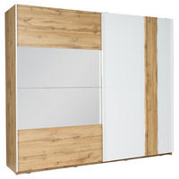 SCHIEBETÜRENSCHRANK WELORA - 250×218,1×66 cm 2 Türen Weiß Hochglanz / Wotan Eiche - Eichefarben/Weiß, Holzwerkstoff (250/218.1/66cm) - Milaros Markt