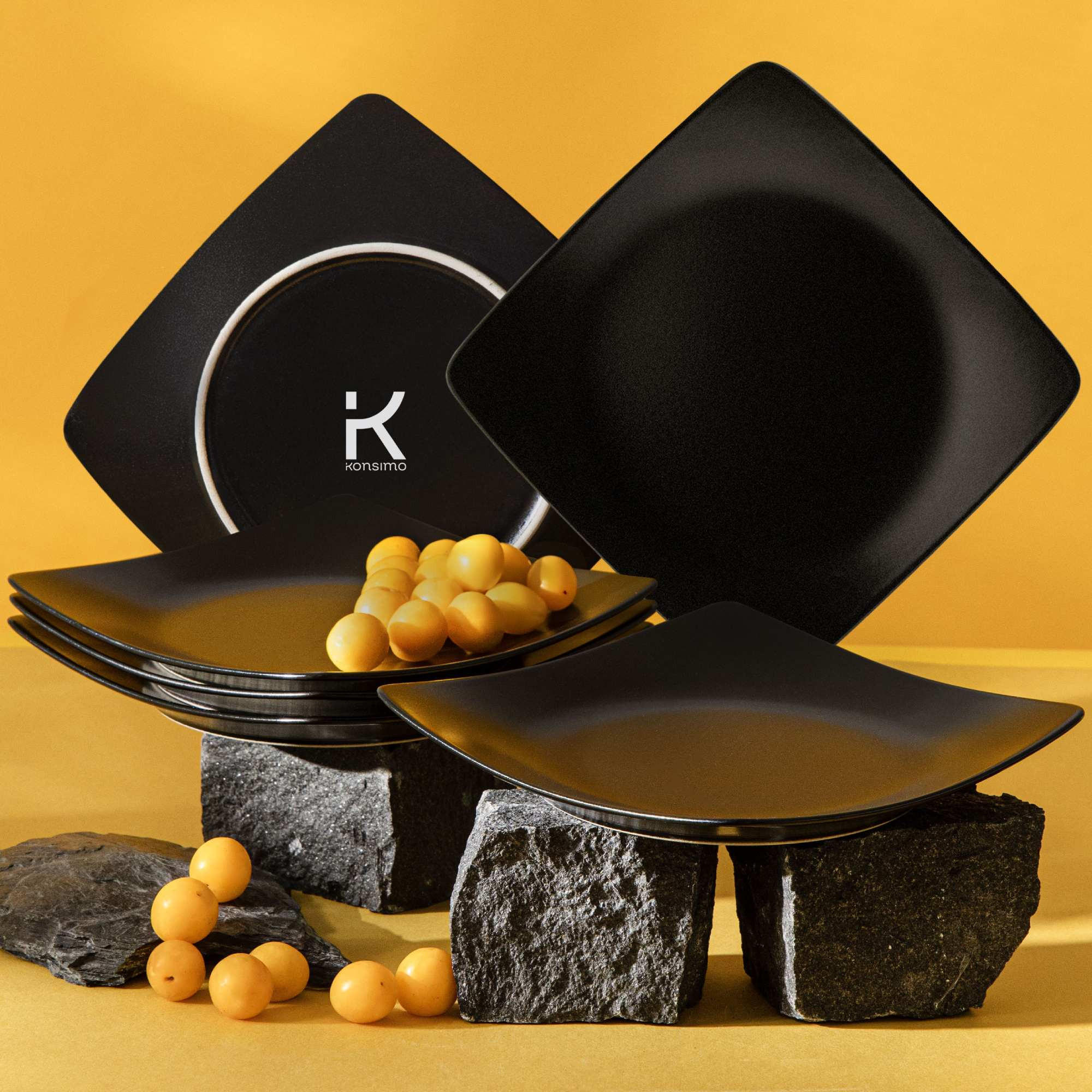 TELLERSET EPIRI Dessertteller 6 Personen 6-tlg - Schwarz, Keramik (21cm) - KONSIMO®