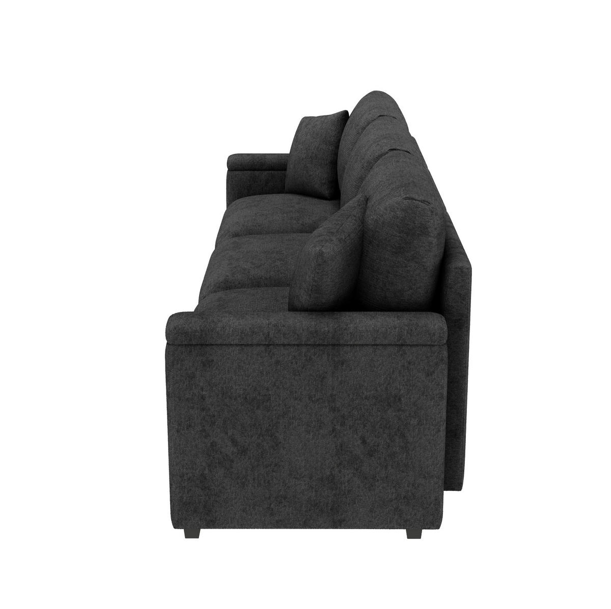 3-SITZER Sofa Chenille mit Klapptisch USB-Anschluss und Stauraum 242/80/88 cm Grau - Grau, Kunststoff/Textil (80/88/242cm) - Redom