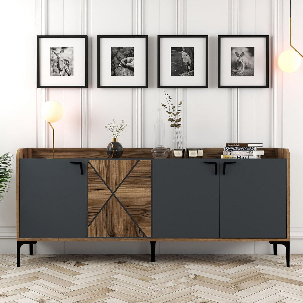 SIDEBOARD 4 Türen L180 cm - Venedik - Anthrazit, Holzwerkstoff (35/78/180cm) - Calicosy