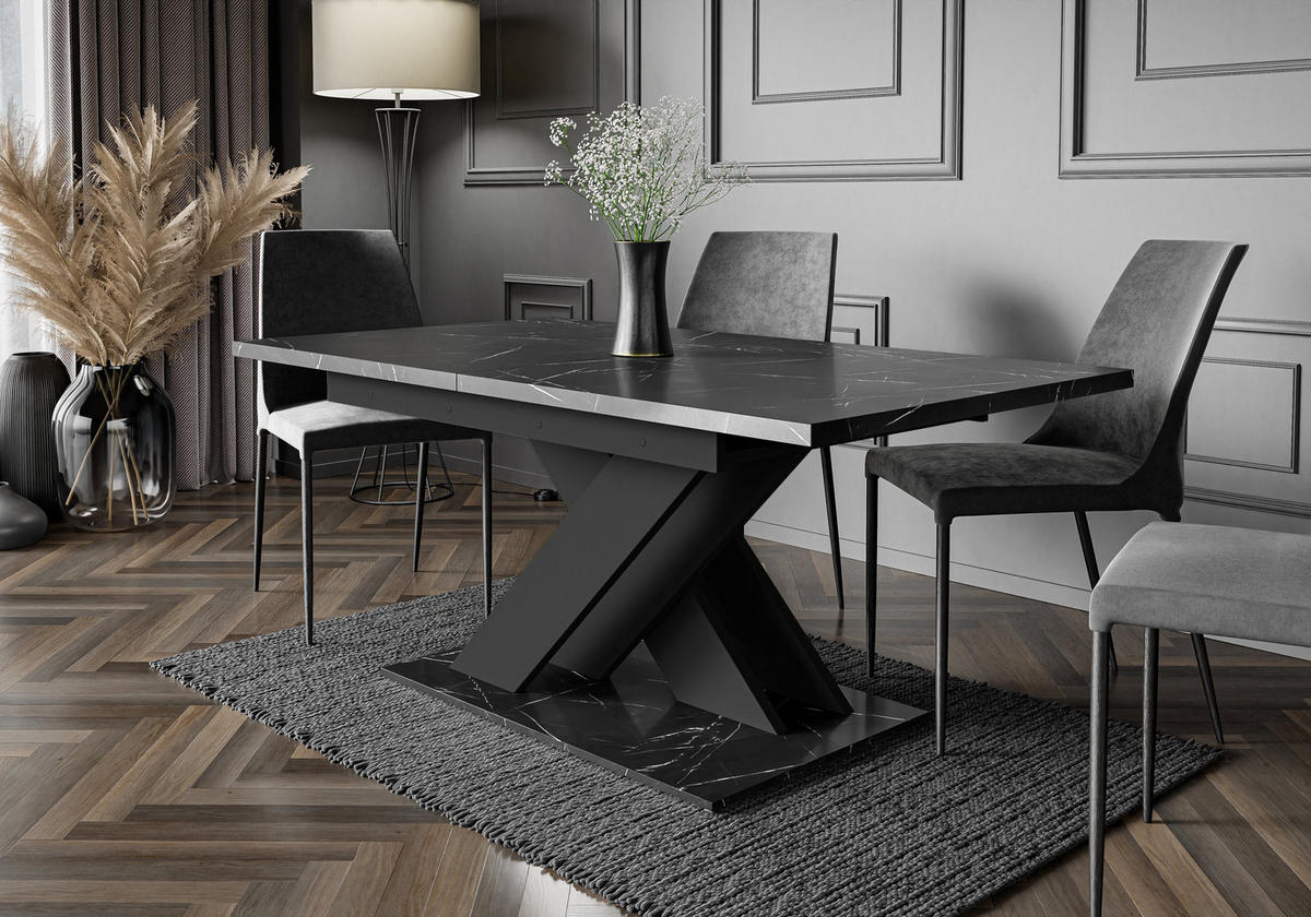 ESSTISCH RUDEN Ausziehbar 140 - 180 / 80 x 76 cm - Hellgrau/Schwarz, Holz (140/80/76cm) - MASSENO