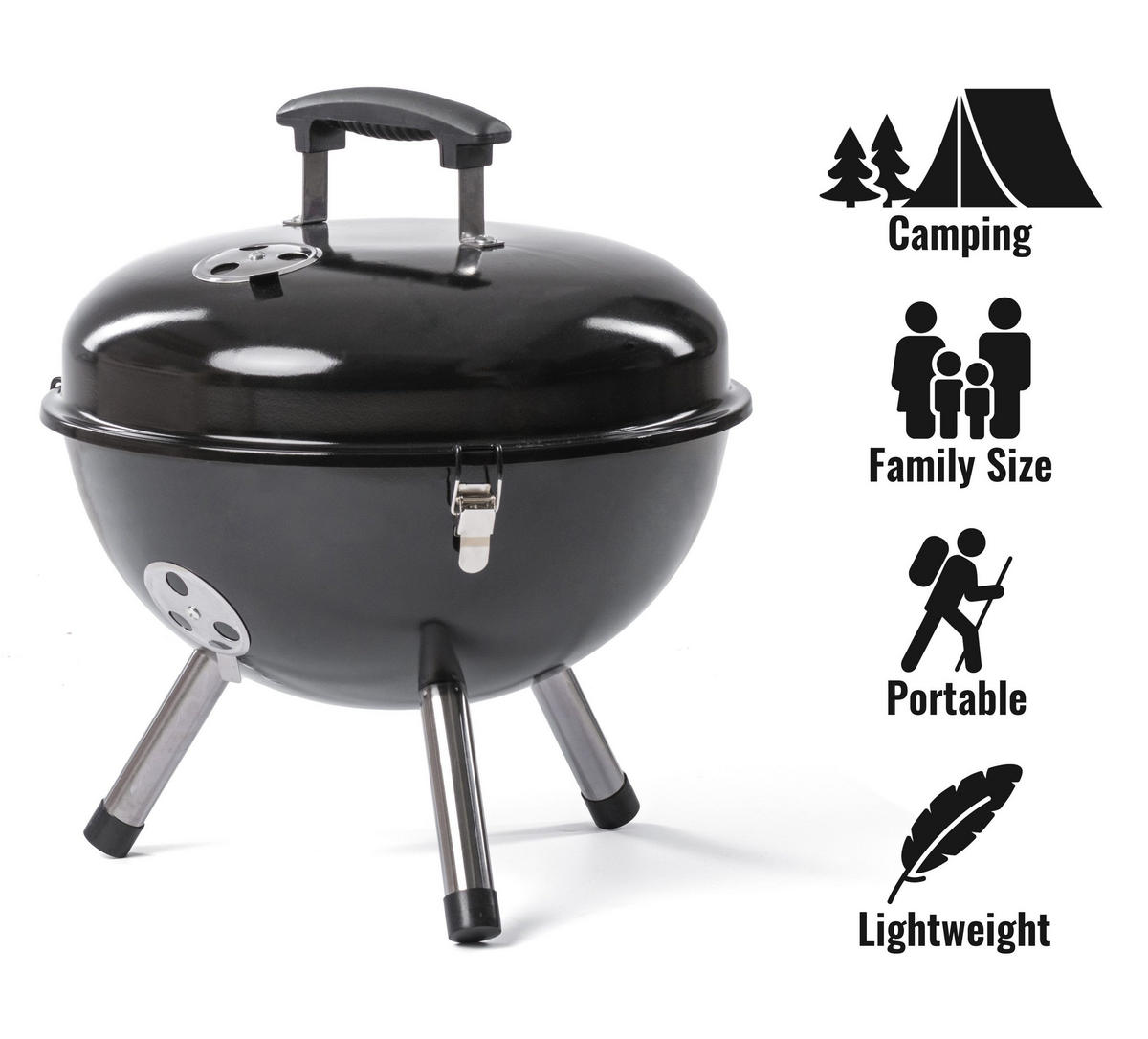 HOLZKOHLEGRILL ROSMARINO Stahl - Schwarz, Metall (38/26/42cm) - Rosmarino