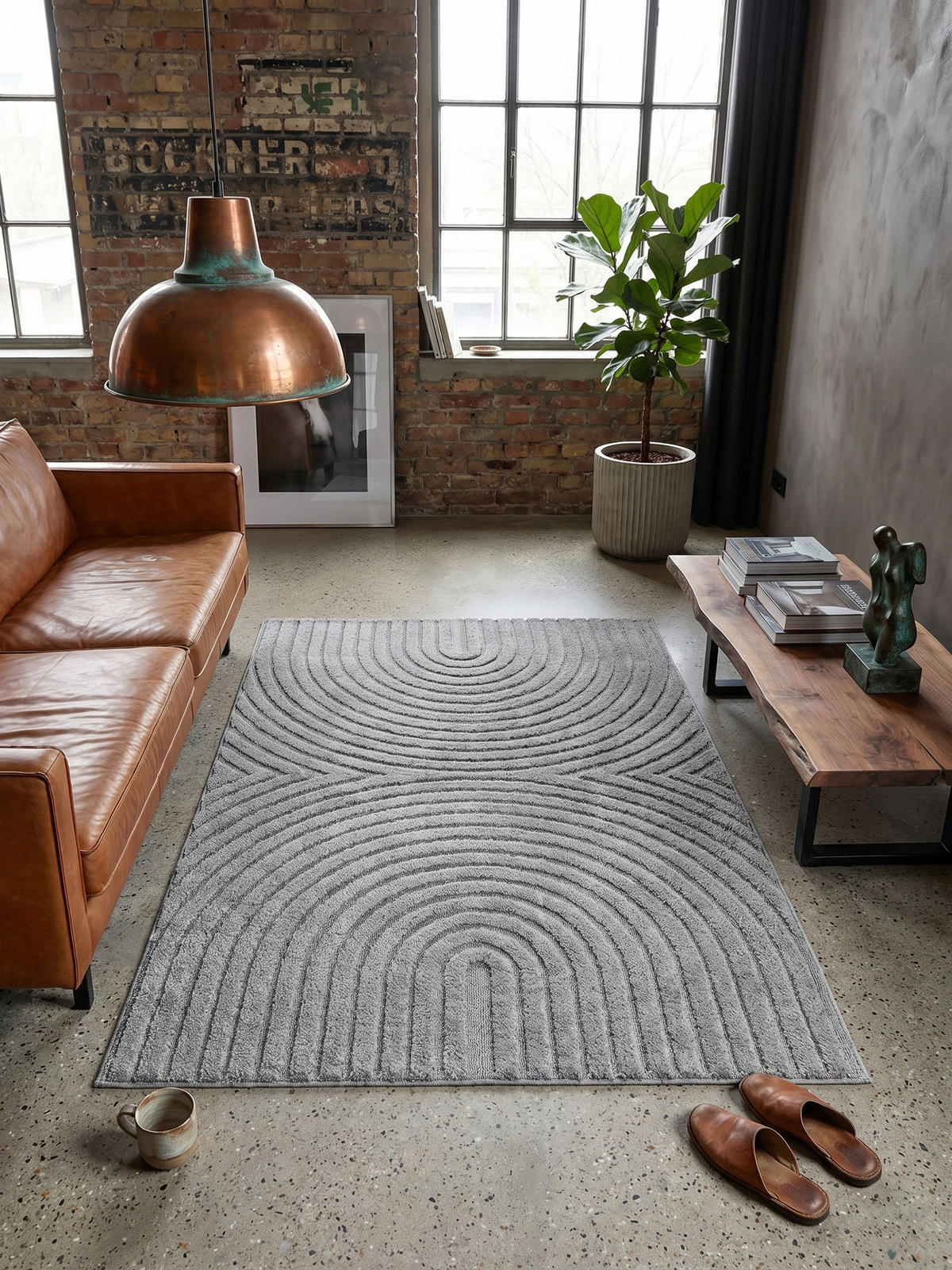 TEPPICH Wohnzimmer Hoch-Tief 3D-Effekt Organische Bögen mit 3D-Effekt OEKO-TEX 3D-Relief Boho Silber 200x290 – RIGI - Silberfarben, Textil (200/290cm) - KADIMA DESIGN
