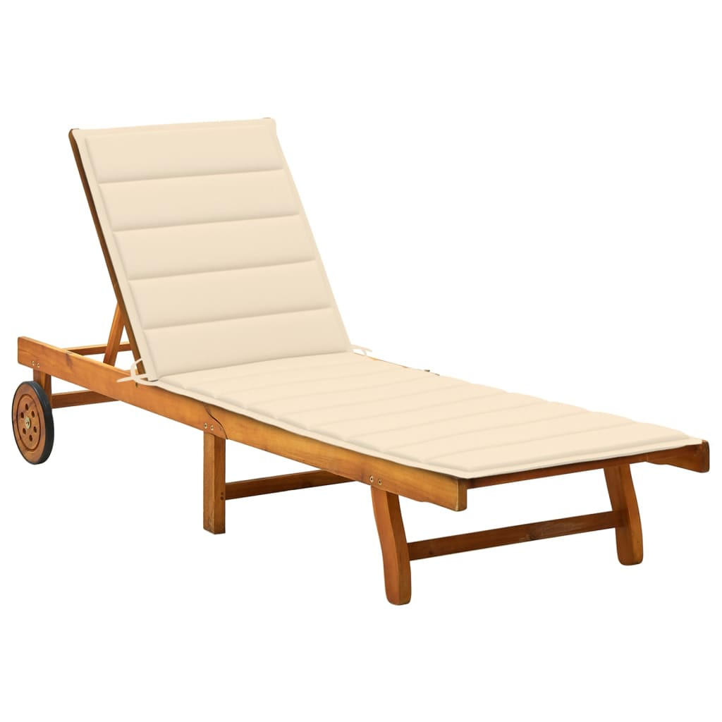 SONNENLIEGE mit Auflage Akazie Massivholz - Creme, Holz (59/76/200cm) - furnicato
