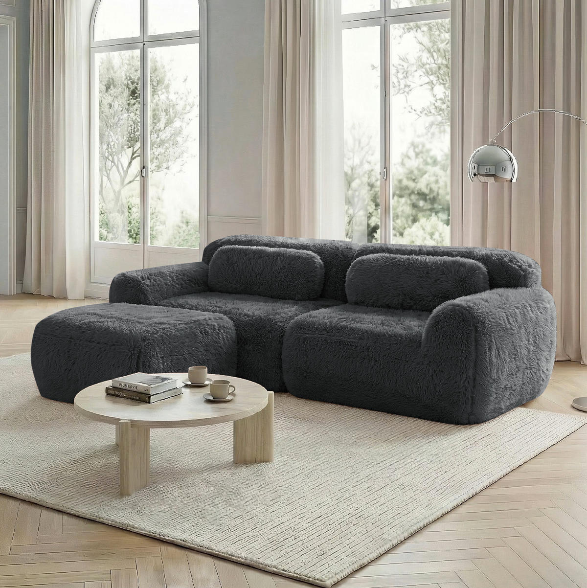 SOFA modular 2-Sitzer L-Form Plüsch Grau - Grau, Kunststoff (179/204cm) - Meubliv