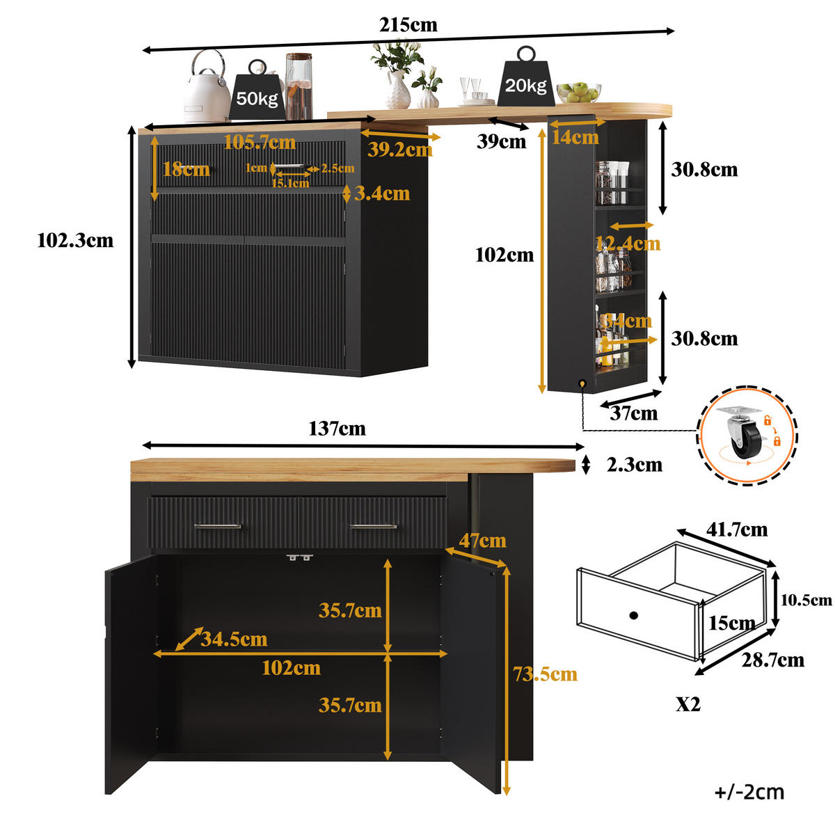BARTISCH ausziehbar (137-215 cm) in Schwarz - Schwarz, Holzwerkstoff (39/215/102cm) - Urban Meuble