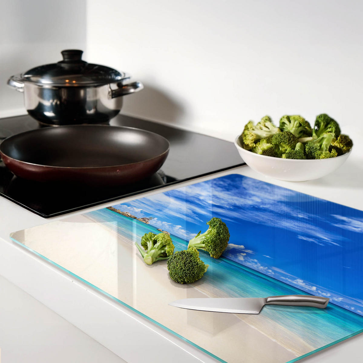 GLASPLATTE 60x52 cm Tropischer Strand - Blau, Glas (60/0.4/52cm) - TULUP