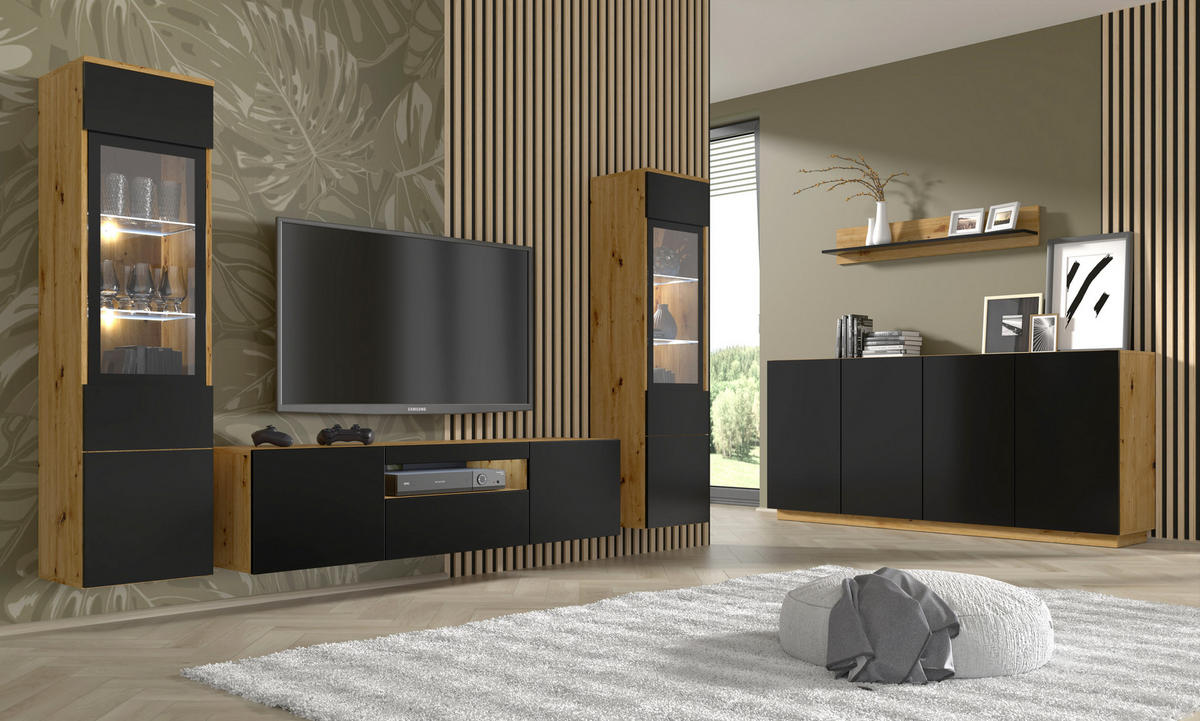 KOMMODE Artisan Eiche, Schwarz 198/89/41 - Schwarz, Holzwerkstoff (198/89/41cm) - RAUMHIRSCH FURNITURE