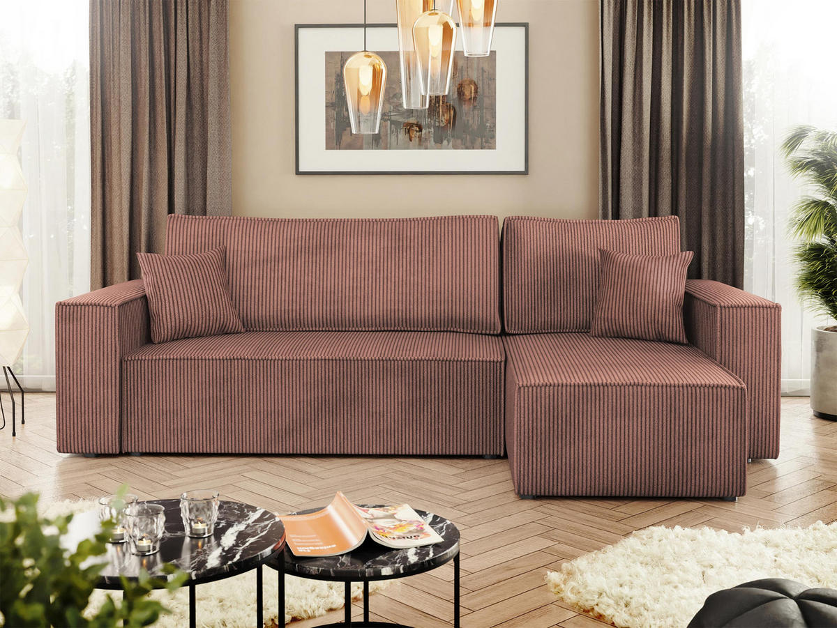 ECKSOFA Karl Cord - Schwarz/Rosa, Holz/Kunststoff (244/145cm) - MIRJAN24
