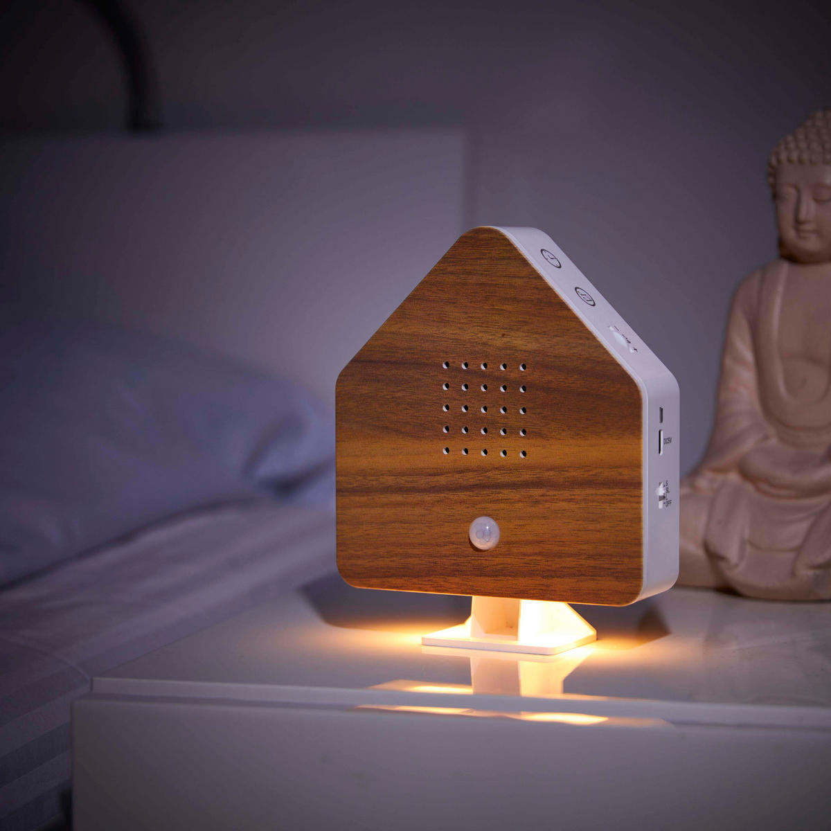NATURGERÄUSCHEBOX Vogelzwitscher Bewegungsmelder Licht Aufladbar mit Wandhalterung - Braun, Kunststoff (5/13/16cm) - Northpoint