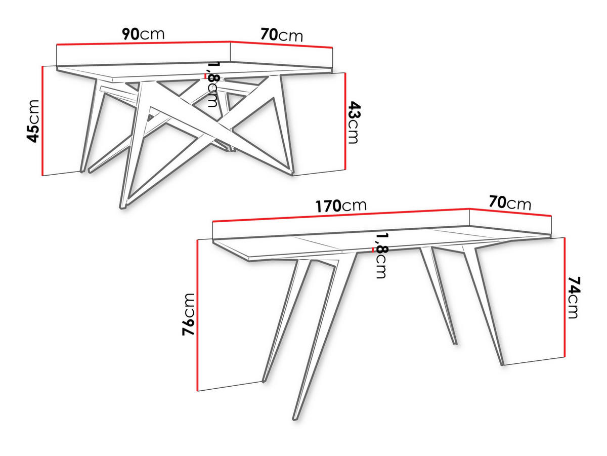 2-IN-1 COUCHTISCH UND ESSTISCH Xena - Schwarz, Holzwerkstoff/Metall (70/90/45cm) - MIRJAN24