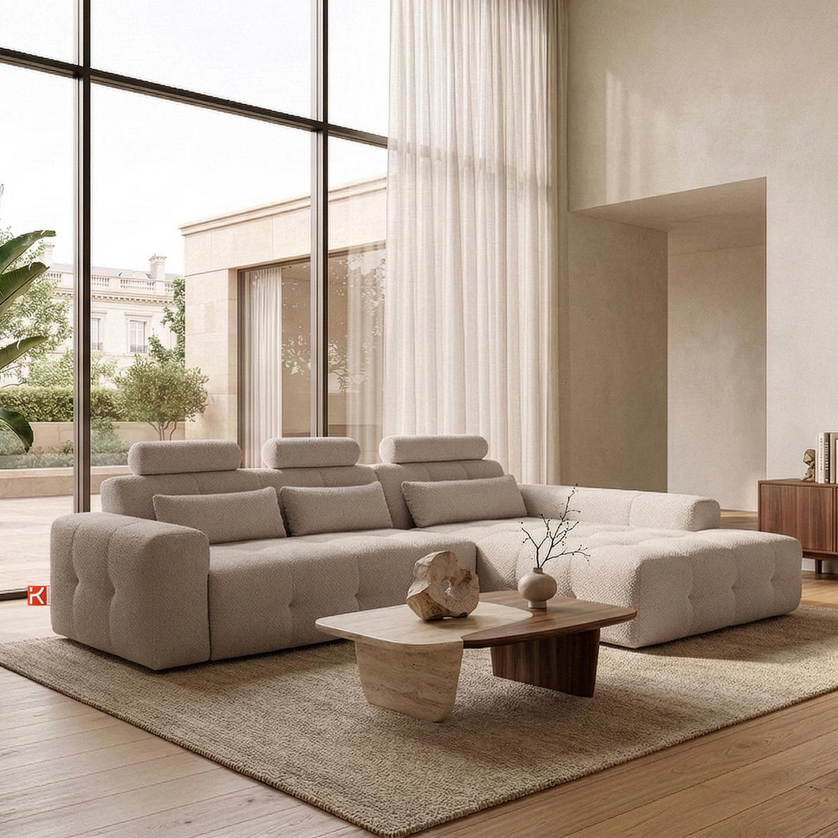 ECKSOFA RECHTS ALIGRA, Hellbraun - Hellbraun, Holz/Holzwerkstoff (290/191cm) - KONSIMO®