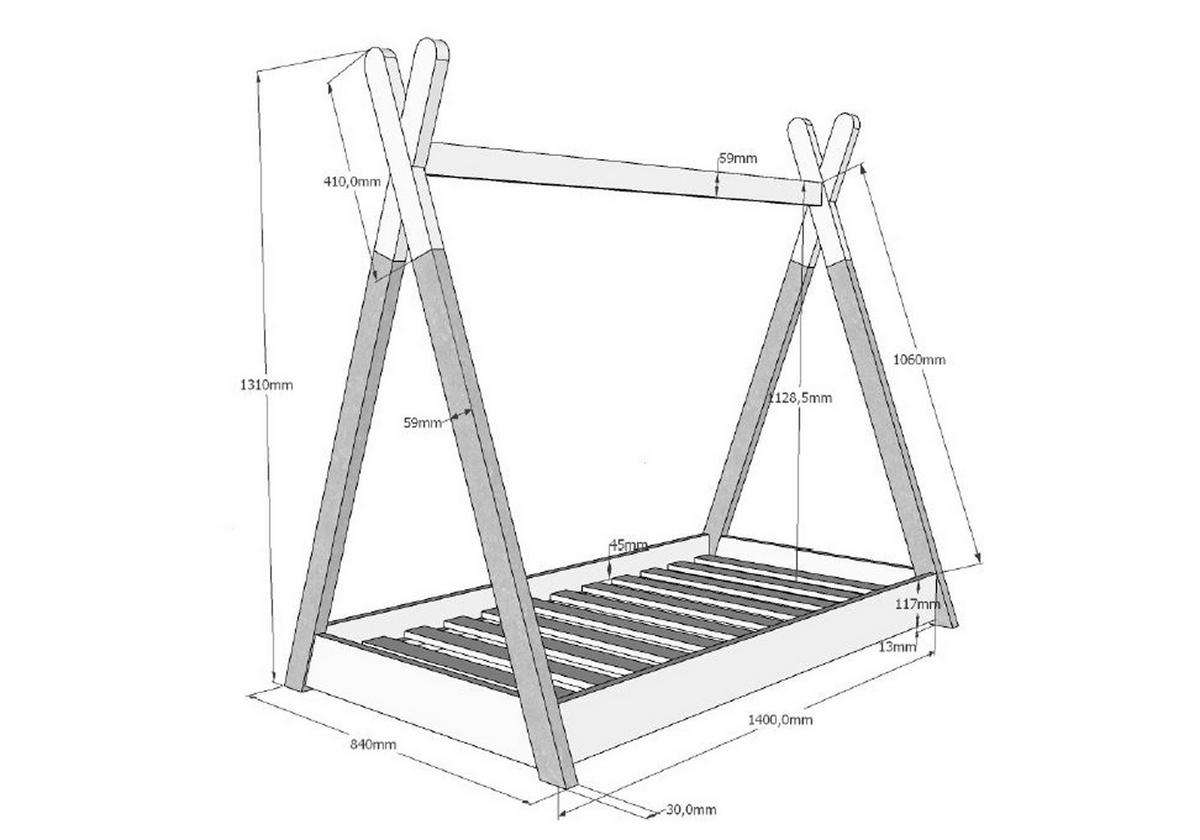 TIPIBETT Karyn 146x131x84 aus Massivholz in Weiß/Natur - Weiß/Naturfarben, Holz (70/140cm) - 58aufmkessel