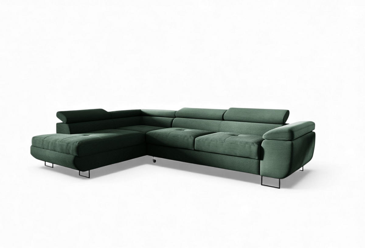 ECKSOFA Declan Mit Schlaffunktion - Grün, Holzwerkstoff/Textil (277/203cm) - Fun Möbel