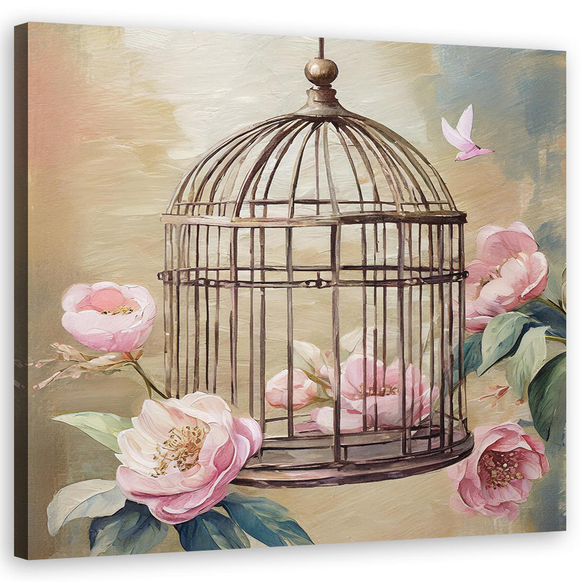 WANDBILD shabby chic aquarell blumen - Pink, Textil (30/30cm) - Feeby